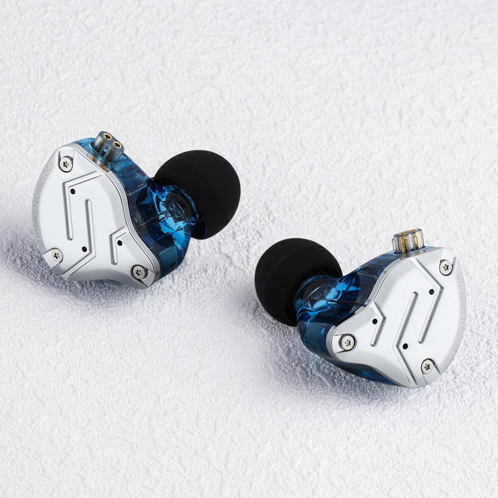 KZ ZS10 Pro 4BA+1DD 5 Driver In-Ear Hifi Metal Earphones with Stainless Steel Faceplate, 2 Pin Detachable Cable (Without Mic, Blue)